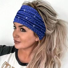 DUOJIAOYAN 1pc Women's Fashionable Wide Solid Color Rhinestone Headband, Suitable For Daily Use & Sports Activities - Blue - View 1
