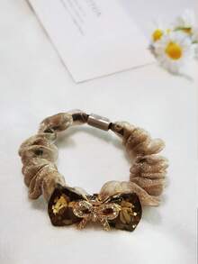 4入組合金和面料豪華髮飾,包括雪紗髮箍、髮圈、水晶鑲嵌髮箍