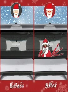Christmas Rear Windshield Wiper Sticker, Cute Santa Claus Singing Wave Windshield Sticker, Waterproof Wiper Label Car Window Sticker, Christmas Style Car Decoration Accessory - Multicolor - View 6
