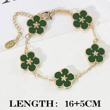 1pc Double-sided Flower & Clover Lucky Charm Simple Lady Bracelet - Green - View 6