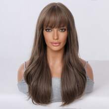 浅棕色波浪发 20 英寸带刘海合成假发，适合女士约会派对度假节日自然浪漫优雅简约休闲万圣节圣诞节角色扮演服装耐热假发 - 棕色 - 查看 3