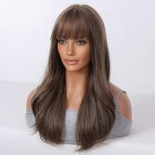 浅棕色波浪发 20 英寸带刘海合成假发，适合女士约会派对度假节日自然浪漫优雅简约休闲万圣节圣诞节角色扮演服装耐热假发 - 棕色 - 查看 5