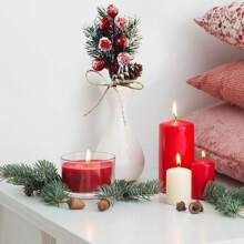 5入組人造花,假雪霜松枝圓錐莓果冬青diy聖誕樹裝飾,家庭聖誕裝飾用品禮物 - 紅色 - 查看 3