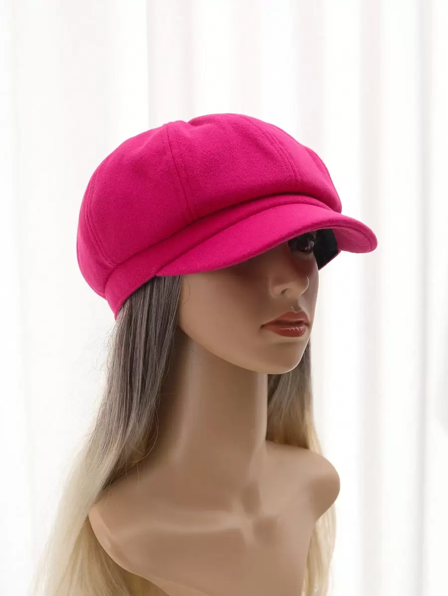 1pc Women's Woolen Eight Piece Cap Simple Beret Hat Suitable For Everyday Wear Winter Fall - Hot Pink - View 1