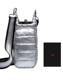 Puffer 時尚簡約休閒冬季銀色加厚水瓶和手機包女式多功能水壺保護袋便攜式水壺包防水輕便便攜適合青少年女大學生完美適合辦公室、工作、商務、通勤、戶外、旅行、郊遊 - 銀色 - 查看 4