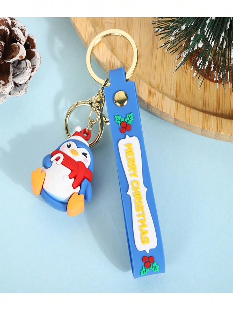 1pc Adorable Blue Penguin Shaped Christmas Keychain - Blue - View 1