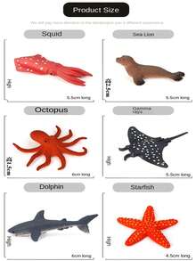 12入組迷你海洋動物模型玩具-海星、魟魚、龍蝦、海龜、鯊魚、章魚、魷魚、海馬-塑料海洋套裝可攜玩具,適合兒童 - 彩色 - 查看 3