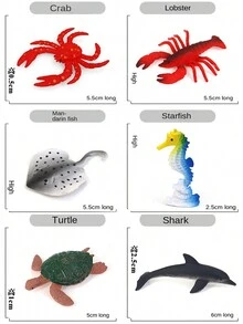 12入組迷你海洋動物模型玩具-海星、魟魚、龍蝦、海龜、鯊魚、章魚、魷魚、海馬-塑料海洋套裝可攜玩具,適合兒童 - 彩色 - 查看 4
