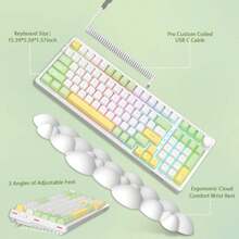 99鍵無線機械鍵盤,帶彈簧電纜,支持bt5.0/2.4g有線游戲鍵盤,帶rgb燈效熱插拔鍵盤和旋鈕控制,pbt鍵帽,兼容pc/windows和平板電腦 - 春頌/棕色開關/白色手托 - 查看 5