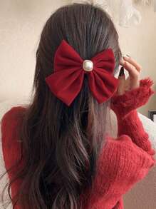 1 件女士蝴蝶结发夹，带人造珍珠和水钻装饰，优雅发饰，适合日常着装和角色扮演，皇家发夹头饰，学校情人节 - 紅色 - 查看 3