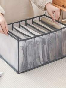 1個可摺疊的網狀抽屜隔板收納盒,可分隔整理衣服、褲子、內衣褲,帶攜帶手柄 - 灰色 - 查看 2