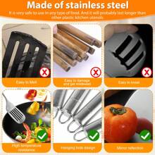 5Pcs Kitchen Cooking Utensils Set Stainless Steel Spoons And Spatula Set With Ergonomic Handle,Kitchen,Christmas Gift,School Supplies - Silver - View 6
