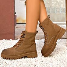 新款時尚女款休閒靴,英式風格,多用途,學生鞋,厚底踝靴,騎士靴,令腳部顯得更小