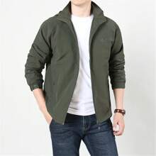 1件綠色印花戶外連帽多功能輕量夾克 - 軍綠色 - 查看 1