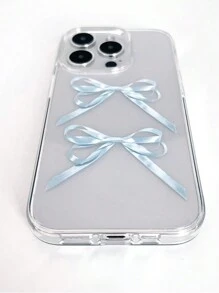 1 pièce Coque de téléphone artistique transparente avec nœud papillon bleu esthétique, protection complète antichute, en matériau TPU de qualité, compatible avec iPhone, pour la Saint-Valentin
