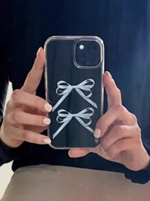 1 pièce Coque de téléphone artistique transparente avec nœud papillon bleu esthétique, protection complète antichute, en matériau TPU de qualité, compatible avec iPhone, pour la Saint-Valentin