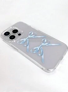 1 pièce Coque de téléphone artistique transparente avec nœud papillon bleu esthétique, protection complète antichute, en matériau TPU de qualité, compatible avec iPhone, pour la Saint-Valentin