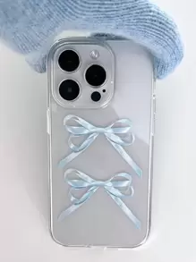 1 pièce Coque de téléphone artistique transparente avec nœud papillon bleu esthétique, protection complète antichute, en matériau TPU de qualité, compatible avec iPhone, pour la Saint-Valentin