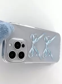 1 pièce Coque de téléphone artistique transparente avec nœud papillon bleu esthétique, protection complète antichute, en matériau TPU de qualité, compatible avec iPhone, pour la Saint-Valentin