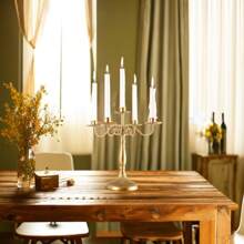 1pc Vintage Gold Metal Candlestick - Three/Five Arm Candle Holder For Formal Events, Weddings, Churches, Festivals, - Decorative Cone Candle Holder For Decorative Table,Room Decor,Gifts Birthday Graduation