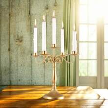 1pc Vintage Gold Metal Candlestick - Three/Five Arm Candle Holder For Formal Events, Weddings, Churches, Festivals, - Decorative Cone Candle Holder For Decorative Table,Room Decor,Gifts Birthday Graduation