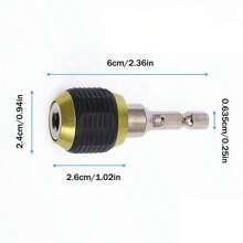 1/4英寸六角柄快速插拔鑽頭座,旋轉頭3爪鎖定連接桿 - 金色 - 查看 4