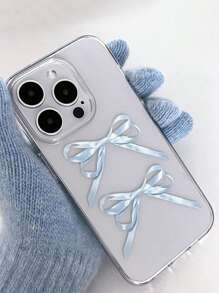 1 pièce Coque de téléphone artistique transparente avec nœud papillon bleu esthétique, protection complète antichute, en matériau TPU de qualité, compatible avec iPhone, pour la Saint-Valentin