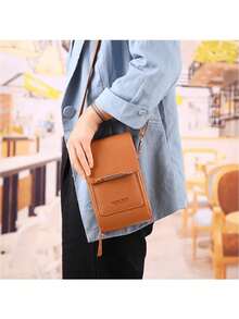 Bolso Marrón Vertical Con Cremallera Y Pantalla Táctil Para El Teléfono - Marrón - Ver 6