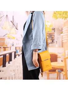 Bolso Marrón Vertical Con Cremallera Y Pantalla Táctil Para El Teléfono - Marrón - Ver 7