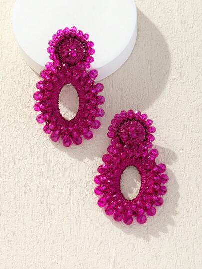 1 par de pendientes brillantes de cristal de ganchillo resistentes hechos a mano