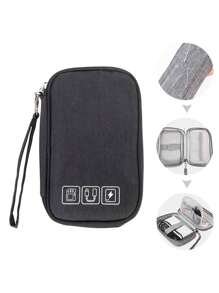 1入防水電纜收納袋,桌面收納袋,旅行配件,多功能充電器數據電纜數碼產品收納袋,電子配件組織袋,帶手柄的電纜收納袋,適用於商務、旅行、學校、學院、辦公室 - 黑色 - 查看 2