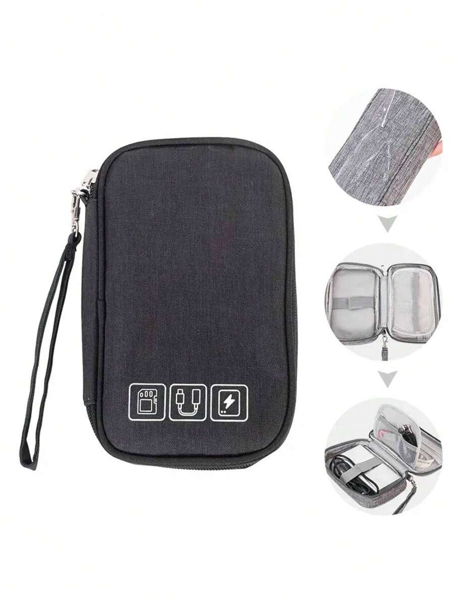 1入防水電纜收納袋,桌面收納袋,旅行配件,多功能充電器數據電纜數碼產品收納袋,電子配件組織袋,帶手柄的電纜收納袋,適用於商務、旅行、學校、學院、辦公室