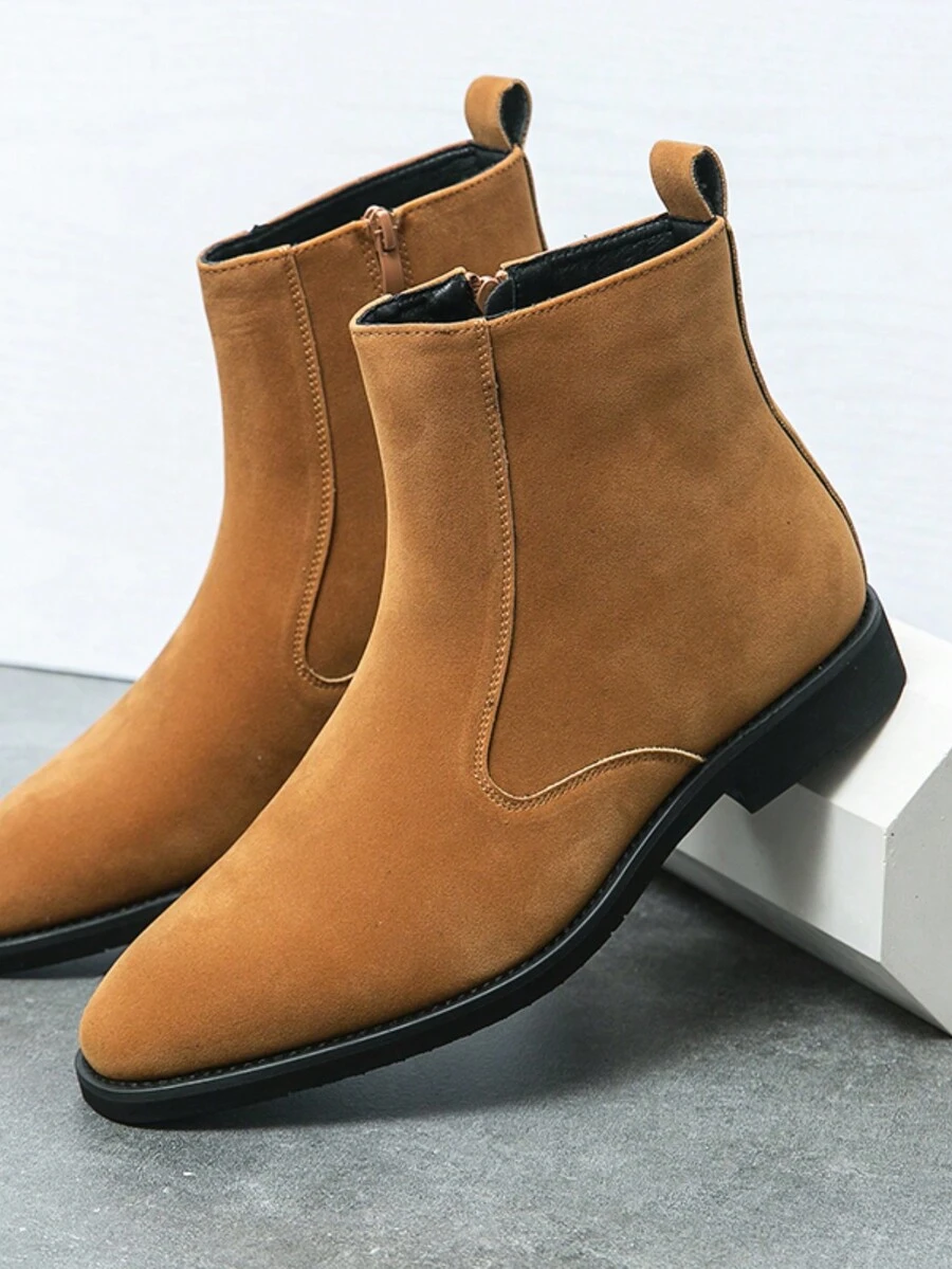 Suede Chelsea Boots For Men, British Style, High Top, Cowboy, Zipper Ankle Boots, European And American Style - Brown - View 1