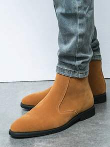 Suede Chelsea Boots For Men, British Style, High Top, Cowboy, Zipper Ankle Boots, European And American Style - Brown - View 3