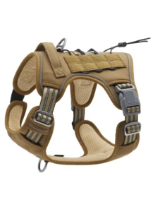 大型狗狗安全帶,無拉力可調寬寬寬寬寬寬寬寬帶,反光條,適用於工作、訓練和方便控制 - 卡其色 - 查看 2