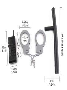 3入組模擬警察玩具套裝 - 模擬手銬、對講機、警棍 - 黑色 - 查看 5