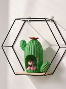 1只六角形牆掛架,可用於玩具、盆栽、書籍、手機充電底座等家庭裝飾,由鐵和木材製成