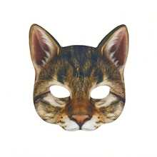 1pc Brown Digital Printed Animal Raccoon & Tabby Cat Makeup Party Mask - Brown - View 6