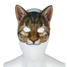 1pc Brown Digital Printed Animal Raccoon & Tabby Cat Makeup Party Mask - Brown - View 1