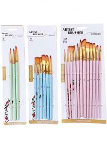 3 件裝油畫水彩丙烯畫筆,藝術家畫筆繪畫工藝品用品,粉紅色