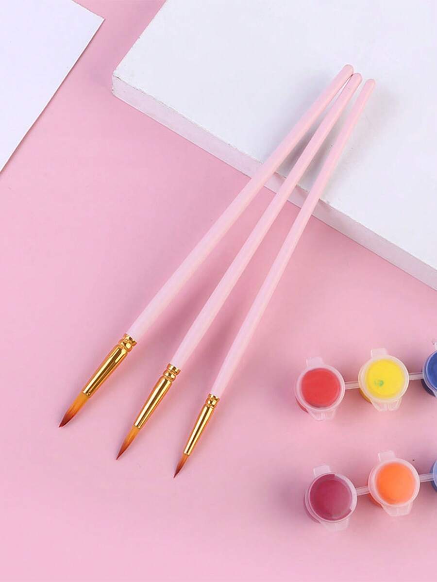 3 件裝油畫水彩丙烯畫筆,藝術家畫筆繪畫工藝品用品,粉紅色