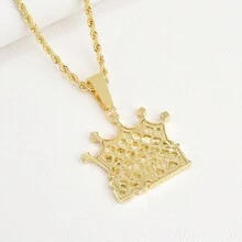 1 件 0.5 英寸全钻孔字母 K I N G 吊坠，编织绳项链，嘻哈皇冠首饰，理想的圣诞礼物 - 金色 - 查看 3