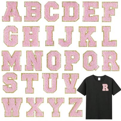 1 件闪光雪尼尔字母数字补丁，熨烫字母 A-Z 补丁，熨烫数字 0-9 补丁，装饰性修补绣花补丁个性化缝制补丁用于修补衣服帽子衬衫鞋子牛仔裤包，字母布补丁用于团队服装装饰（粉色）