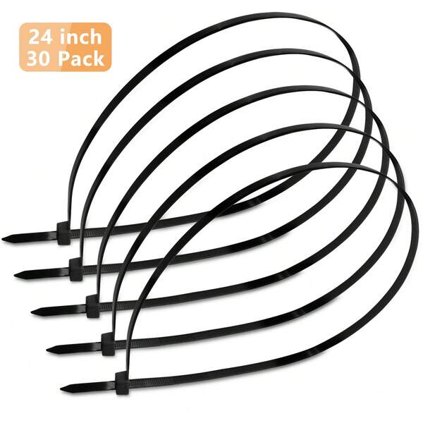 30pcs/pack 24in Heavy Duty Nylon Cable Ties, Black Zip Ties, Uv