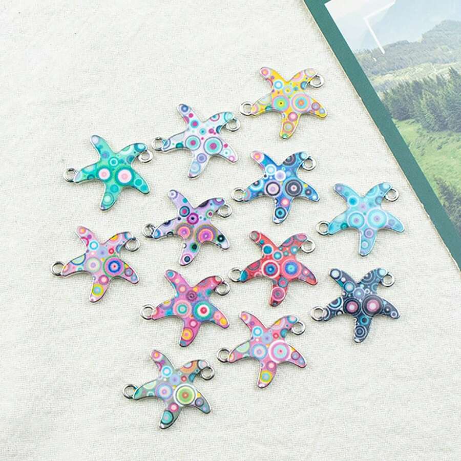 12pcs Double-layer Oil Drip Starfish Pattern Zinc Alloy Pendant For Diy Jewelry Making - Double hanging starfish - View 1