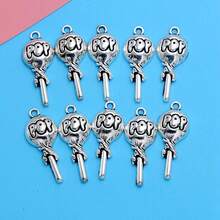 10入組古銀電鍍棒棒糖糖果吊飾項鍊鐲子耳環飾品32x13mm