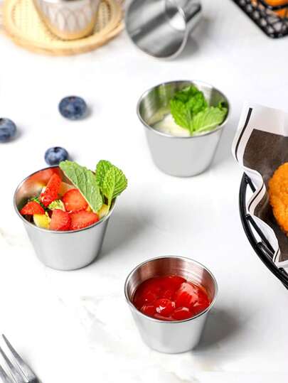 1PC Stainless Steel Dip Cup, Metal Seasoning Container, Reusable Round Butter Sauce Cup, Condiment Cup, Dip Container, Stainless Steel Small Cup Sauce Dish, Mini Personal Dish, Commercial Grade Dip Cup, Sushi Dip Bowl Appetizer Plate, Ketchup Dish ,Kitchen,Christmas Gift,School Supplies