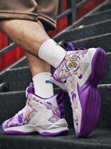 男士高幫籃球鞋,透氣網眼運動鞋,學生跑步鞋 - 彩色 - 查看 2