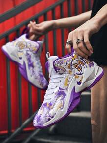 男士高幫籃球鞋,透氣網眼運動鞋,學生跑步鞋 - 彩色 - 查看 5