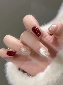 使用這套24片短方形指甲貼片,輕鬆提升您的風格,包括酒紅色、貓眼、香檳和極光色。配有可重複使用的果凍膠板和指甲鋼板,適用於旅遊、日常穿著和休閒活動 - 彩色 - 查看 1